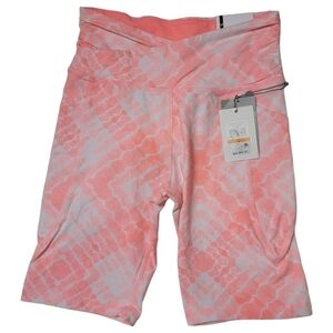 DKNY High Waisted 9 Inch Tie Dye Coral Pink Orange Bike Shorts Side Pockets S